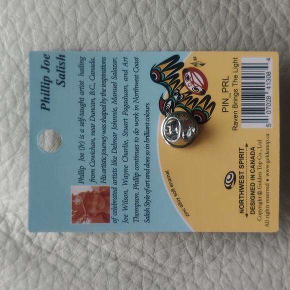 'Raven Brings the Light' Pin Indigenous Design by Philip Joe, Salish - Picture 2 of 4